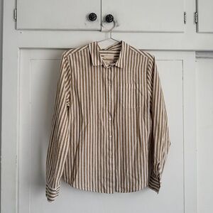 Sezane Tomboy Shirt - Ecru-Camel Stripes